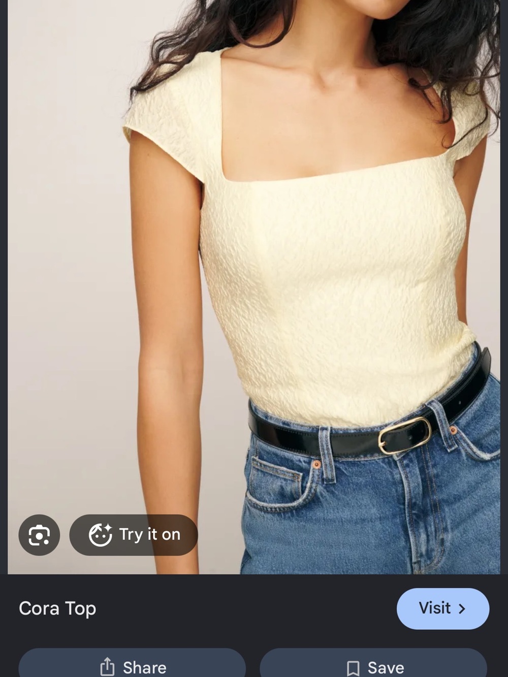 Reformation Cora Top — Women's Cream Square Neck Cap Sleeve Top
